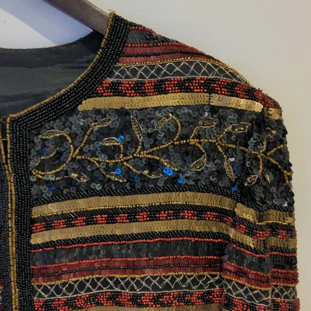 Vintage-Inspired Beaded Sequin Jacket | Formal Cocktail Wedding Party Size Med - Picture 3 of 8
